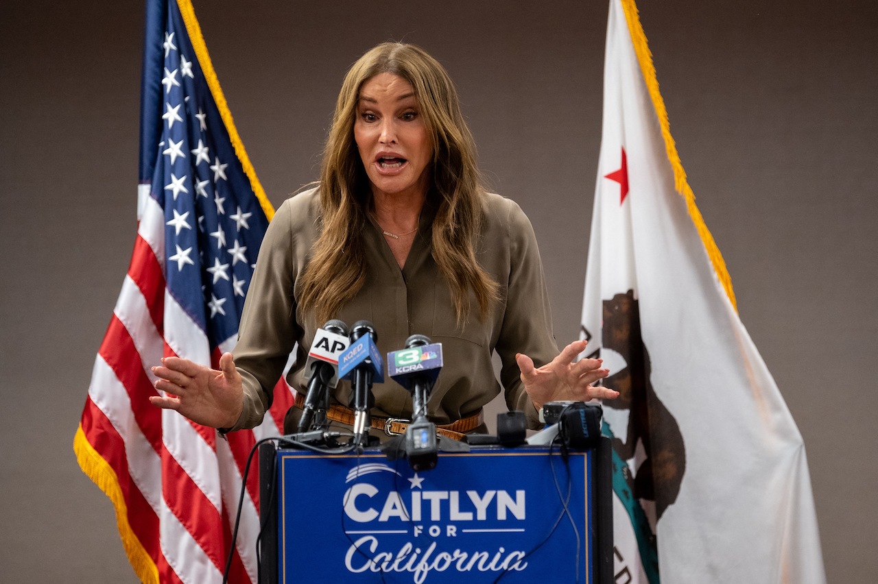 Caitlyn Jenner Talking at a Podium During her Failed Run for California Governor